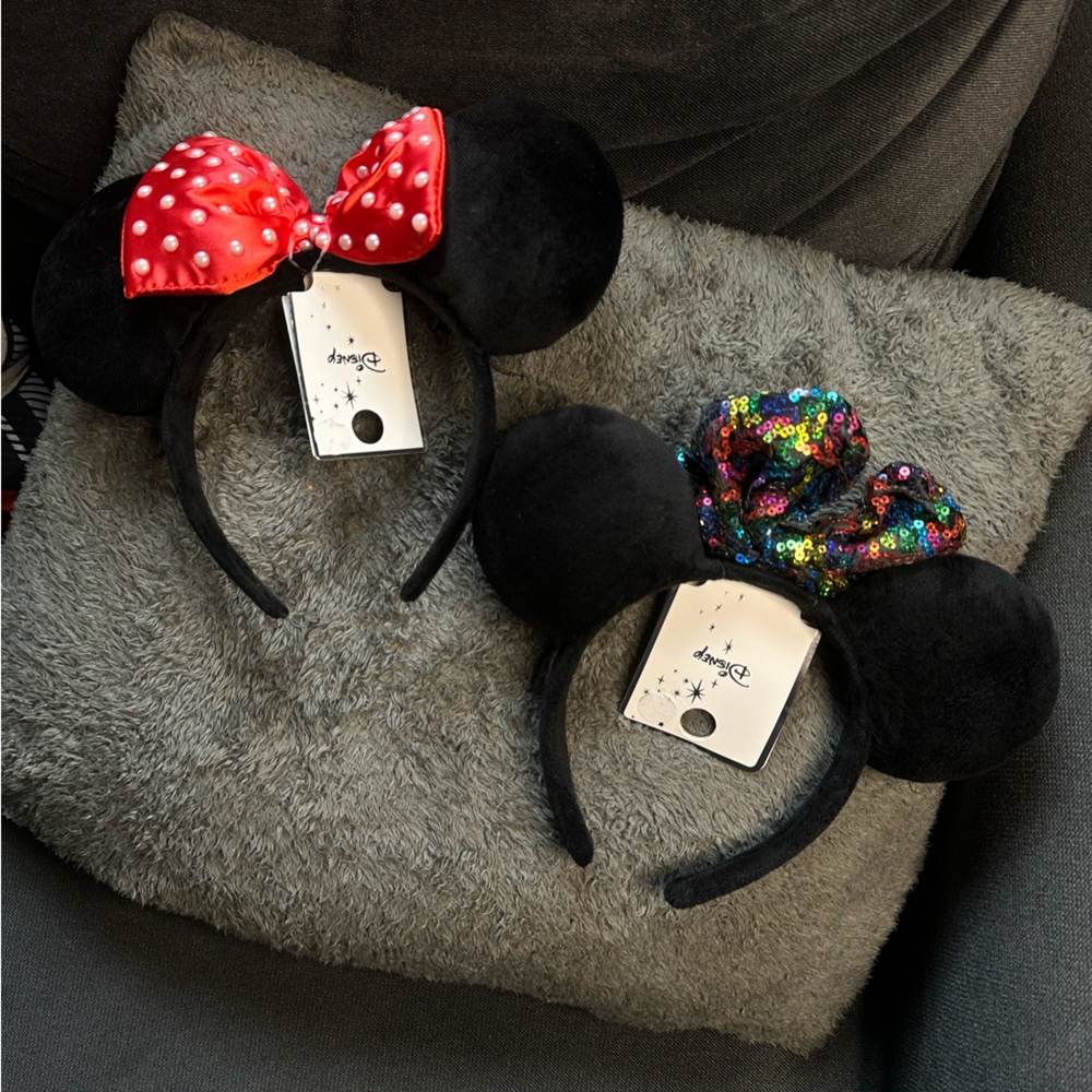 NWT Disney Headbands Minnie Mickey Mouse Ears Bow Sequin Faux Pearls Plus